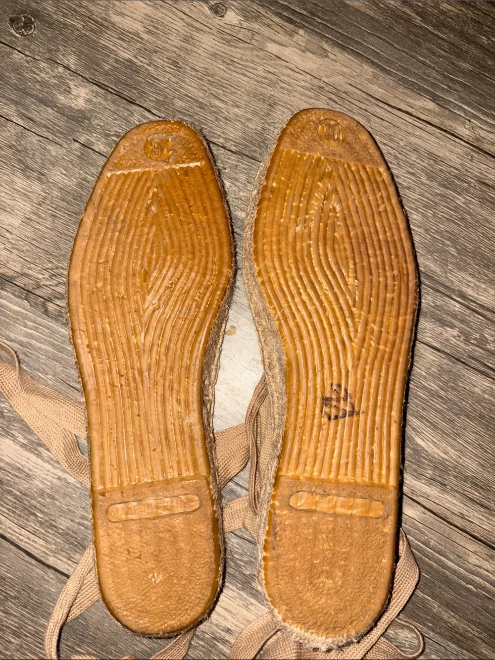 Andre Assous Tan Canvas Espadrille Lace-Up Flats size 9 made in France